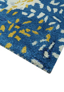 Custom Made Modern Abstract Blue And Beige Hand Tufted Wool-Art Silk Rug