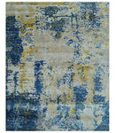 Custom Made Modern Abstract Blue And Beige Hand Tufted Wool-Art Silk Rug