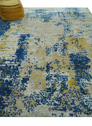 Custom Made Modern Abstract Blue And Beige Hand Tufted Wool-Art Silk Rug