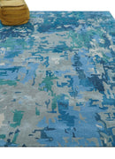 Custom Made Modern Abstract Blue Hand Tufted Wool Art-Silk Rug