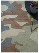 Custom Made Modern Abstract Design Beige Hand Tufted Wool Area Rug