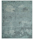 Custom Made Modern Abstract Design Blue And Gray Hand Knotted Wool Area Rug by The Rug Decor