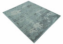 Custom Made Modern Abstract Design Blue And Gray Hand Knotted Wool Area Rug by The Rug Decor