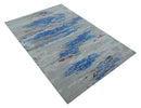 Custom Made Modern Abstract Silver And Blue Hand Tufted Wool  Rug