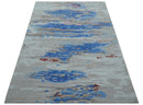 Custom Made Modern Abstract Silver And Blue Hand Tufted Wool  Rug
