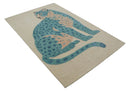 Custom Made Modern Animal Pattern Teal And Beige Hand Tufted Wool Area Rug
