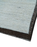Custom Made Modern Contemporary White and Brown Hand Knotted Wool Rug