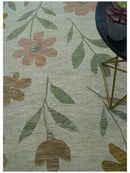 Custom Made Modern Floral Design Beige Hand Tufted Wool Area Rug