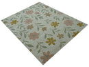 Custom Made Modern Floral Design Beige Hand Tufted Wool Area Rug