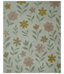 Custom Made Modern Floral Design Beige Hand Tufted Wool Area Rug