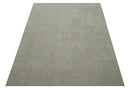 Custom Made Modern Geometrical Beige and Silver Hand Tufted Natural Wool Area Rug
