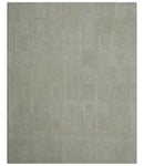 Custom Made Modern Geometrical Beige and Silver Hand Tufted Natural Wool Area Rug