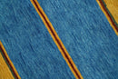 Custom Made Modern Geometrical Blue, Gold, Brown and Green Stripes Design Wool Area Rug