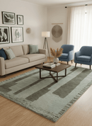 Custom Made Modern Geometrical Silver, Ivory and Charcoal Hand Knotted Wool area Rug