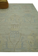 Custom Made Modern Ikat Design Beige And Blue Hand Knotted Wool Area Rug