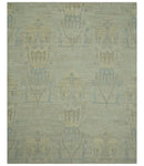 Custom Made Modern Ikat Design Beige And Blue Hand Knotted Wool Area Rug
