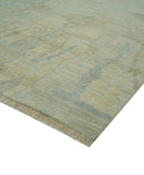 Custom Made Modern Ikat Design Beige And Blue Hand Knotted Wool Area Rug