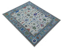 Custom Made Modern Oushak Ivory And Blue Hand Tufted Wool Area Rug