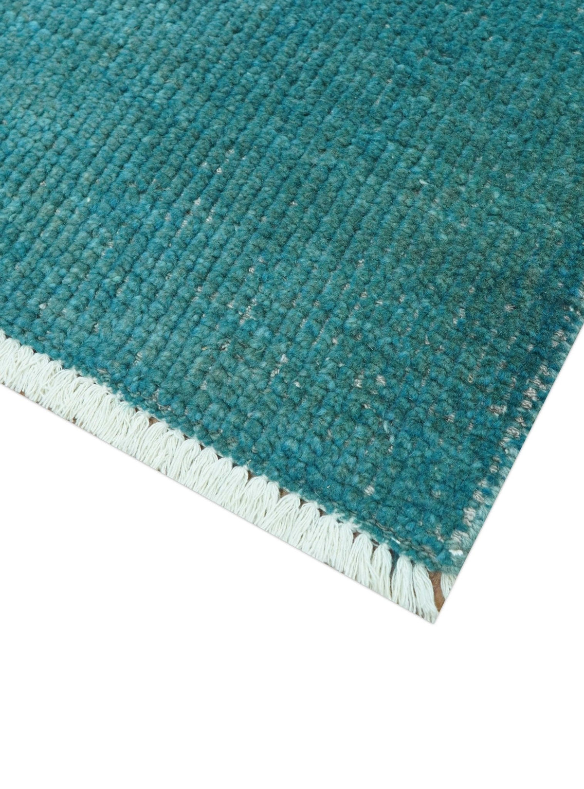 Modern Solid Overdyed Blue Wool Hand Knotted Area Rug - Low Pile, photo 6 of 9