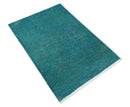 Custom Made Modern Solid Overdyed Blue Hand Knotted Wool Area Rug