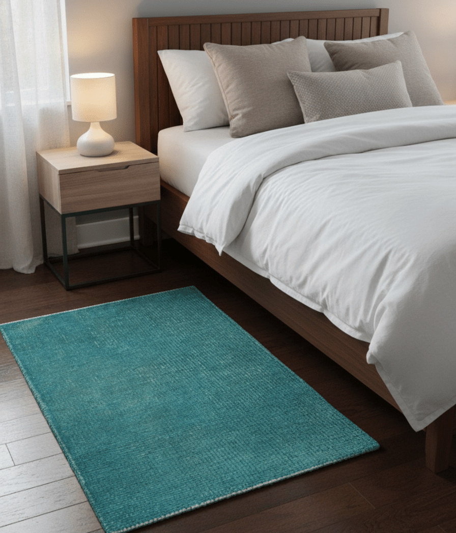 Modern Solid Overdyed Blue Wool Hand Knotted Area Rug - Low Pile