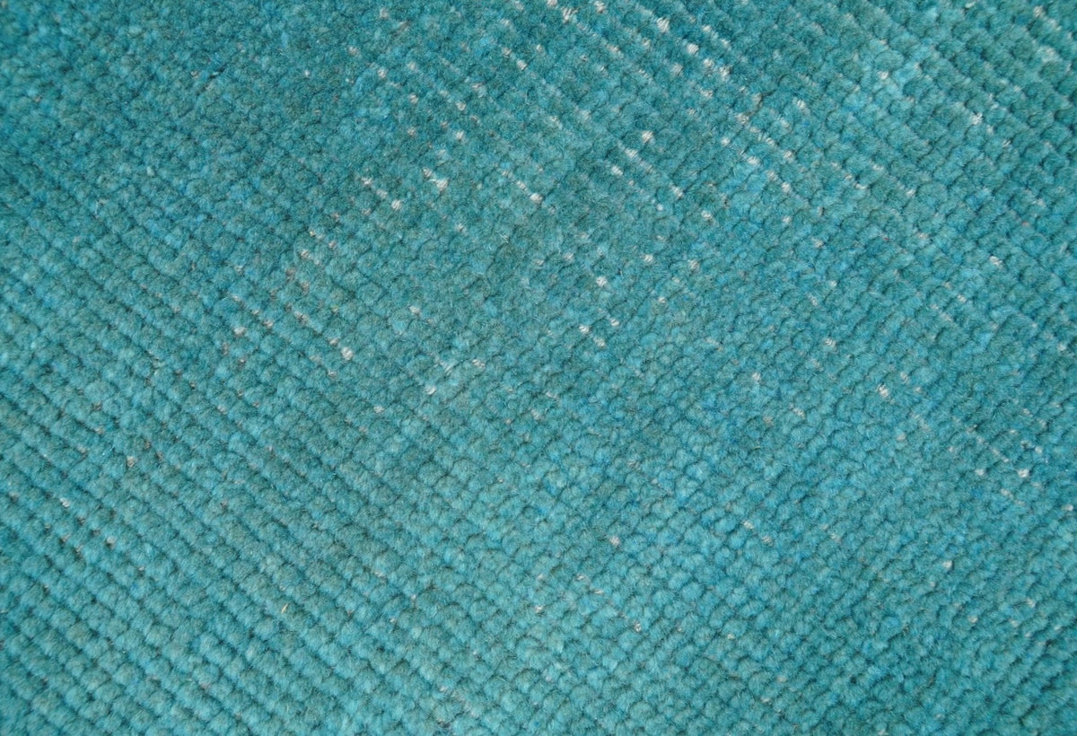Modern Solid Overdyed Blue Wool Hand Knotted Area Rug - Low Pile, photo 3 of 9
