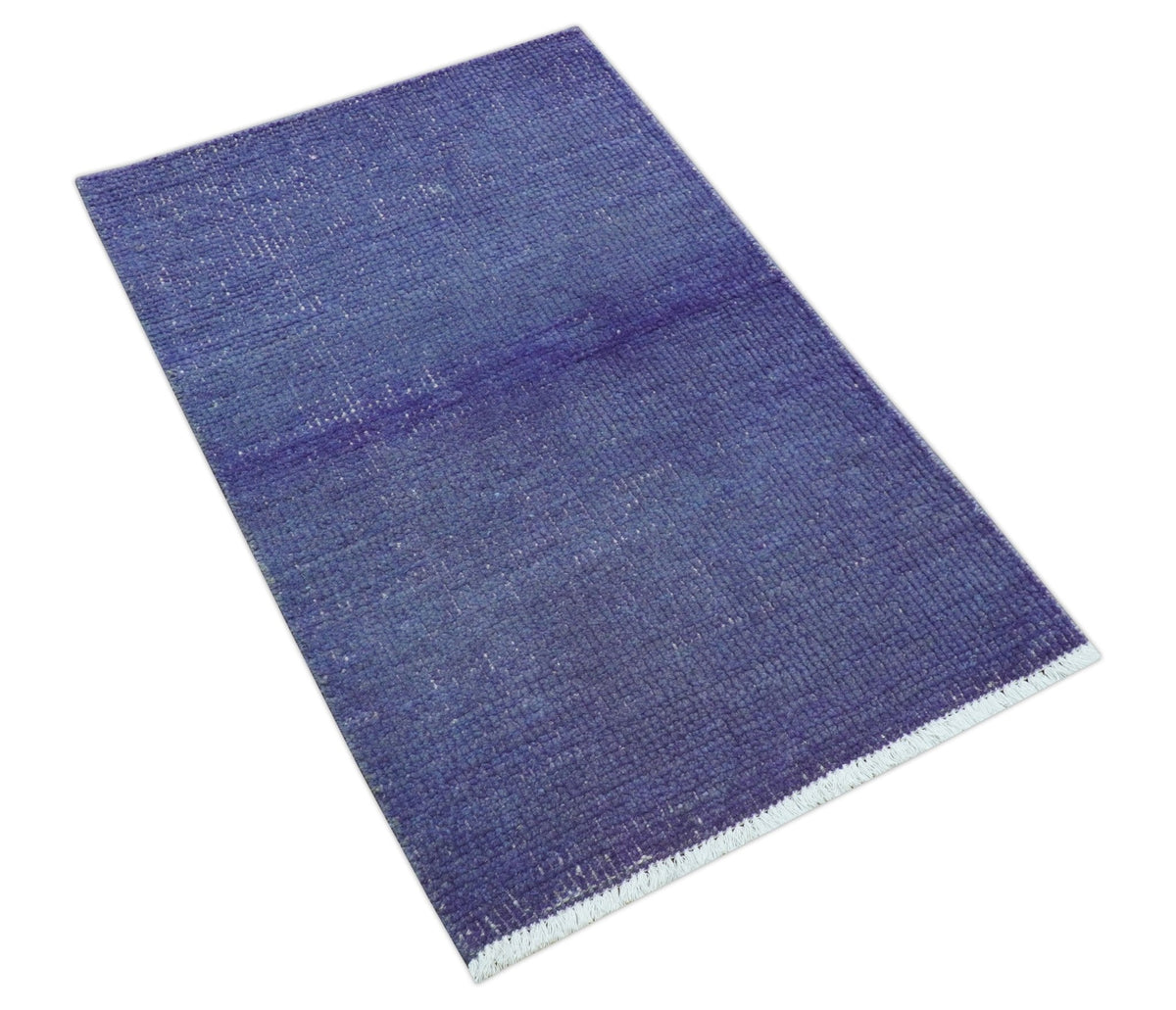 Overdyed Blue Hand-Knotted Wool Area Rug Modern Minimalist Design, photo 9 of 9