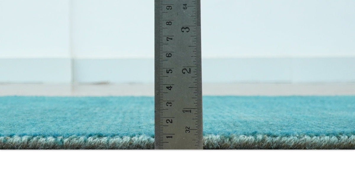 Modern Solid Overdyed Blue Wool Hand Knotted Area Rug - Low Pile, photo 7 of 9