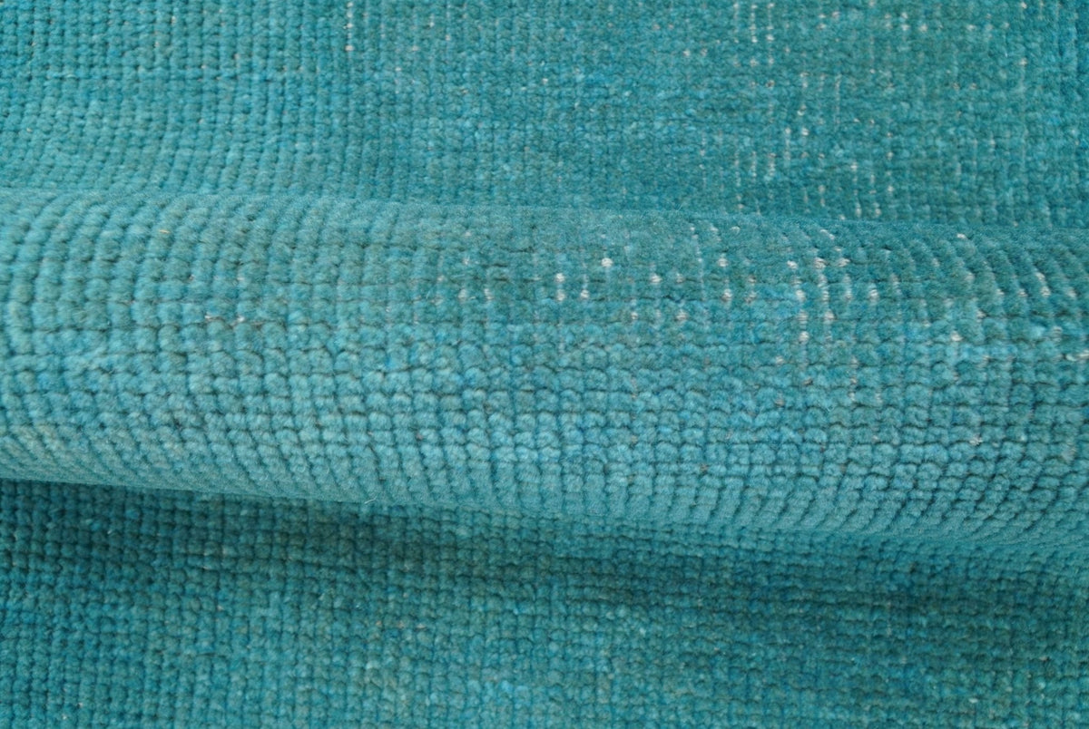 Modern Solid Overdyed Blue Wool Hand Knotted Area Rug - Low Pile, photo 5 of 9