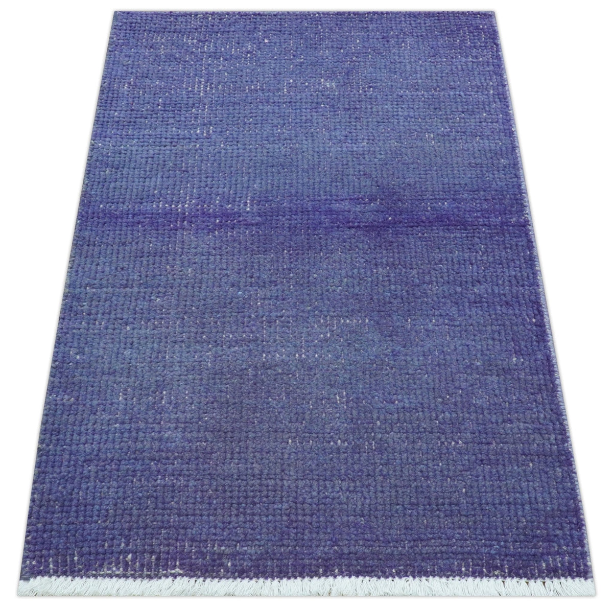 Overdyed Blue Hand-Knotted Wool Area Rug Modern Minimalist Design, photo 8 of 9