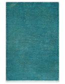Custom Made Modern Solid Overdyed Blue Hand Knotted Wool Area Rug