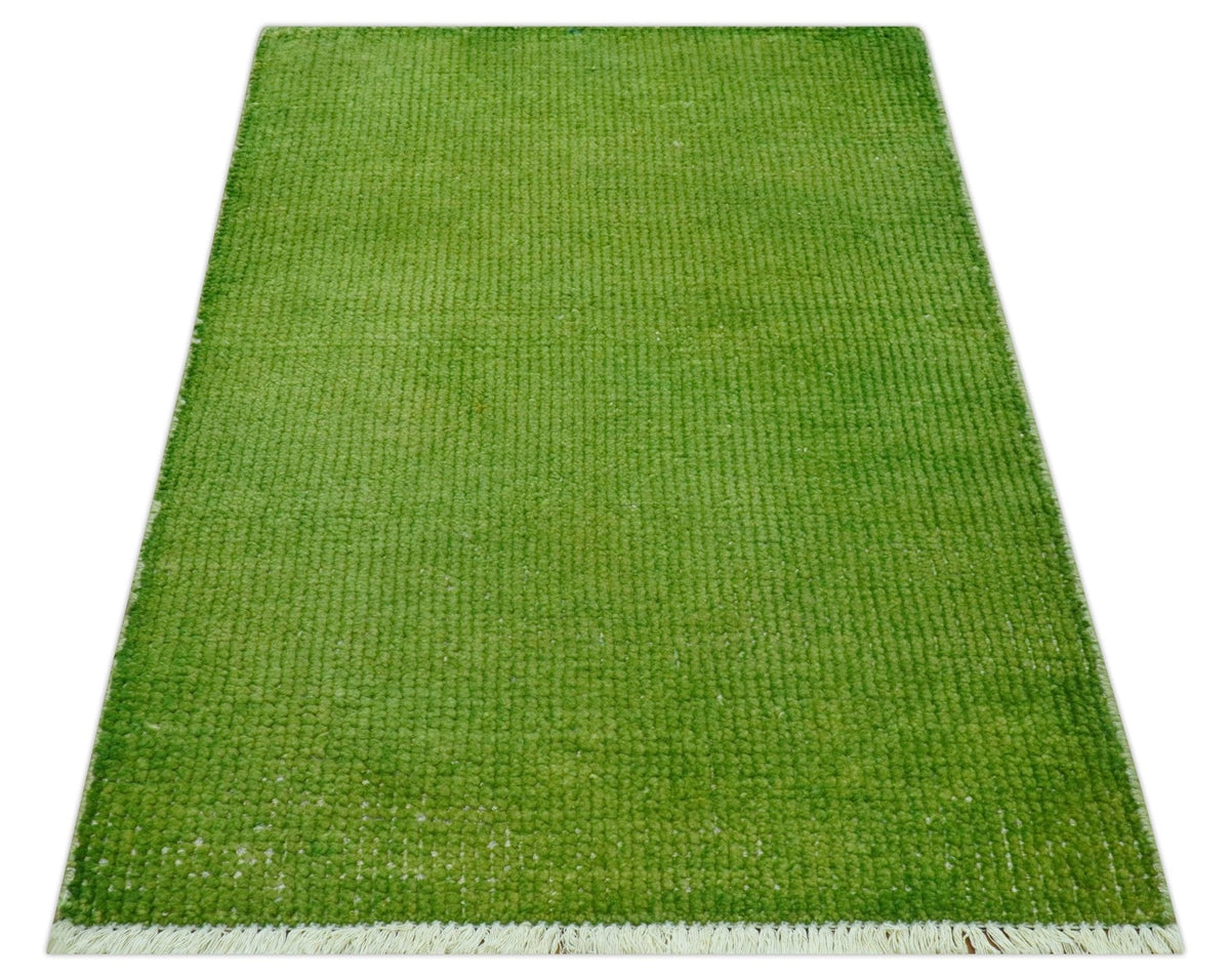 Green Hand Knotted Wool Area Rug - Overdyed Modern Contemporary Statement Design, photo 6 of 9