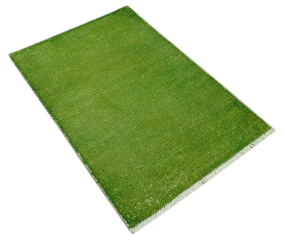 Green Hand Knotted Wool Area Rug - Overdyed Modern Contemporary Statement Design, photo 5 of 9