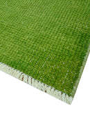 Custom Made Modern Solid Overdyed Green Hand Knotted Wool Area Rug