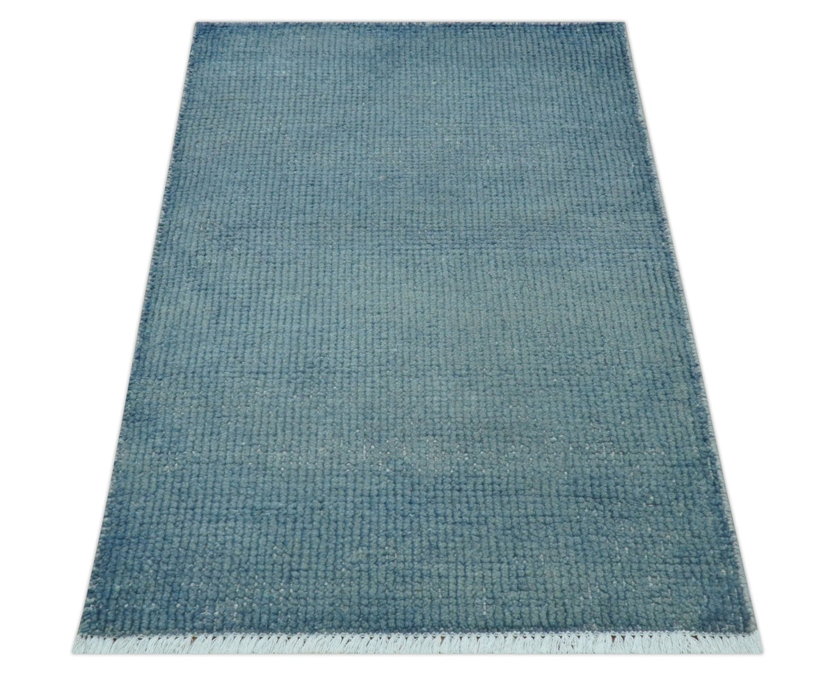 Light Blue Overdyed Hand Knotted Wool Area Rug - Modern Design, photo 9 of 9