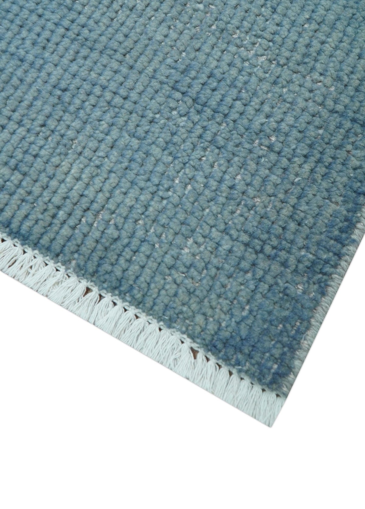 Light Blue Overdyed Hand Knotted Wool Area Rug - Modern Design, photo 6 of 9