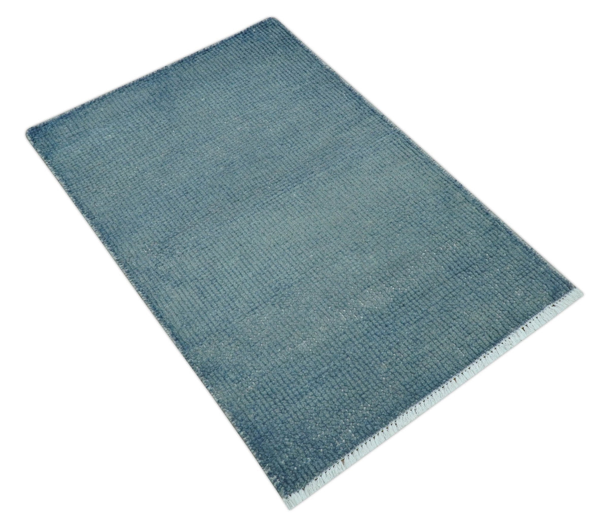 Light Blue Overdyed Hand Knotted Wool Area Rug - Modern Design, photo 8 of 9