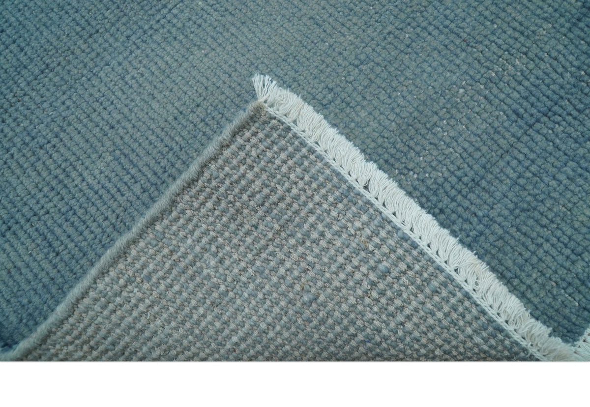 Light Blue Overdyed Hand Knotted Wool Area Rug - Modern Design, photo 5 of 9
