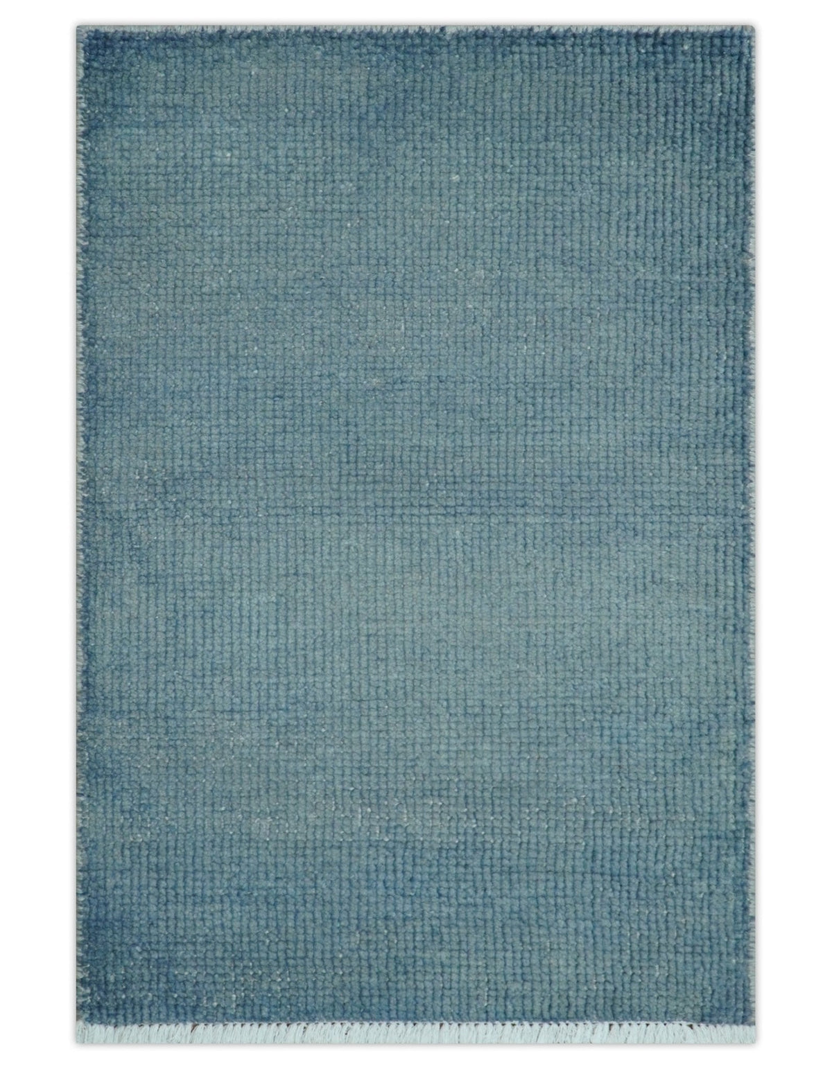 Light Blue Overdyed Hand Knotted Wool Area Rug - Modern Design, photo 2 of 9