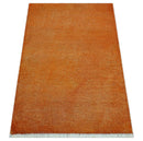 Custom Made Modern Solid Overdyed Orange Hand Knotted Wool Area Rug