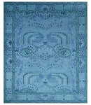 Custom Made Oriental Design Blue Hand Knotted Wool Rug