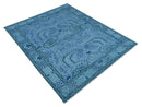 Custom Made Oriental Design Blue Hand Knotted Wool Rug