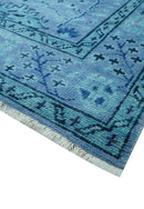 Custom Made Oriental Design Blue Hand Knotted Wool Rug