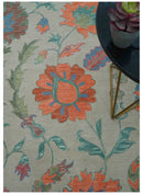 Custom Made Oriental Uzbek Design Floral Beige Hand Tufted Wool Area Rug