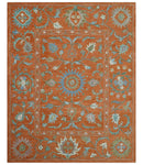 Custom Made Oriental Uzbek Design Floral Rust Hand Tufted Wool Area Rug