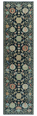 Custom Made Oushak Black And Rust Hand Knotted Runner Wool Rug by The Rug Decor