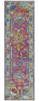 Custom Made Oushak Pink And Blue Runner Hand Knotted Wool Rug by The Rug Decor