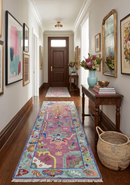 Custom Made Oushak Pink And Blue Runner Hand Knotted Wool Rug by The Rug Decor