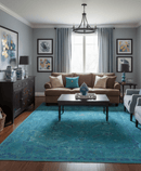Custom Made Overdyed Traditional Oushak Blue Hand Tufted Wool Area Rug