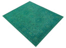 Custom Made Overdyed Traditional Oushak Green Hand Tufted Wool Area Rug